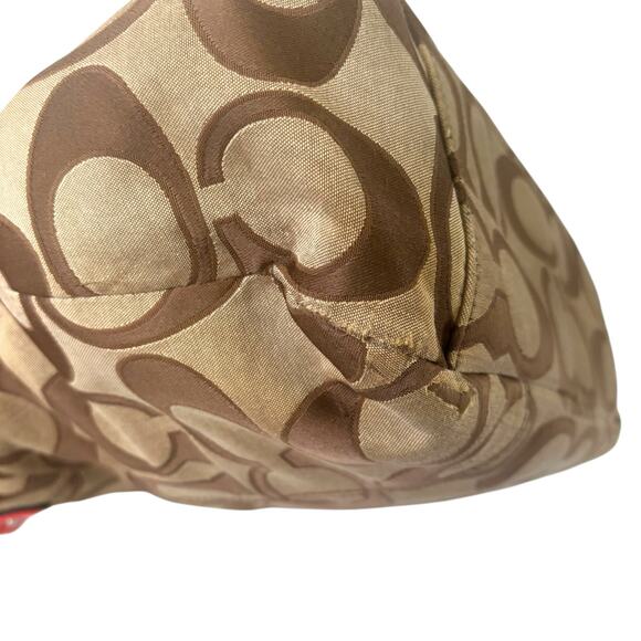 Coach Daisy Outline Signature Emma Tote Bag Khaki Orange Red Leather F24066 - Picture 10 of 13